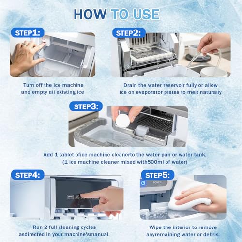 Ice Machine Cleaner Maker Descaler - 48 clean Tablets Compatible with Frigidaire, Opal, GE Profile, Kitchenaid, Nickel Safe Scale Remover for Countertop, Nugget Ice Makers-Odor-Free, Crystal Clear Ice