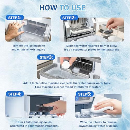 Ice Machine Cleaner Maker Descaler - 48 clean Tablets Compatible with Frigidaire, Opal, GE Profile, Kitchenaid, Nickel Safe Scale Remover for Countertop, Nugget Ice Makers-Odor-Free, Crystal Clear Ice