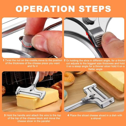 Linwnil 4Pieces Stainless Steel Wire Cheese Slicer Adjustable Thickness Cheese Cutter, Cheese Slicer Spatula Plane for Soft, Semi Soft, Semi-Hard Cheeses Kitchen Cooking Tool - size: 1"