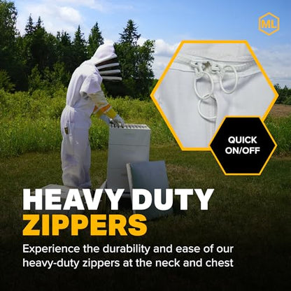 Mann Lake Beekeeping Jacket w/Collapsible Veil, Elastic Waist, Chest Pockets, Velcro Closures & Heavy-Duty Zippers - size: Large