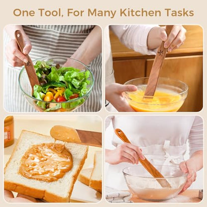 Spurtle for Sourdough Starter, Danish Dough Whisk and Jar Spatula, Solid Teak Wood for Mixing, Scraping Jars and Bread Making Tools, Wooden Kitchen Utensils for Non-Stick Cookware (2) (1 Pcs spurtle) - size: 1 Pcs spurtle