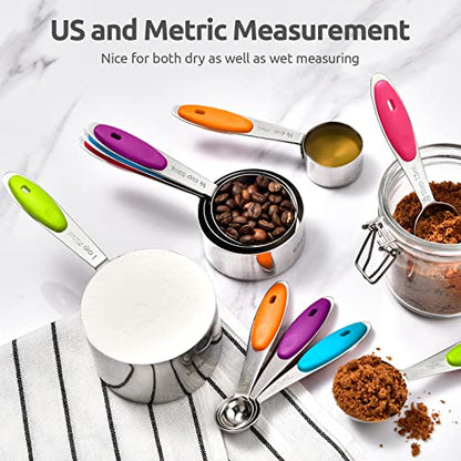 Measuring Cups : U-Taste 18/8 Stainless Steel Measuring Cups and Spoons Set of 10 Piece, Upgraded Thickness Handle (Multicolors) - color: Multicolors