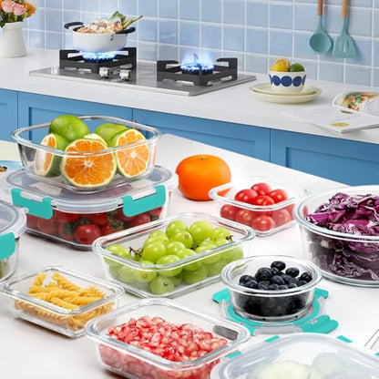 VERONES 30 Pieces Glass Meal Prep Containers Set, Stackable Glass Food Storage Containers with Lids-Airtight Lunch Containers，for Microwave, Oven, Freezer & Dishwasher,Green - color: Green-30