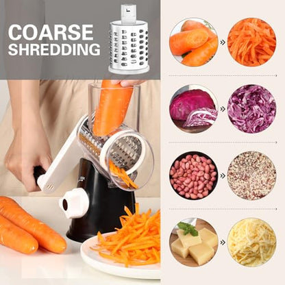 Cambom Rotary Cheese Grater Hand Crank Cheese Shredder for Fresh Cheese, Vegetable, Nuts,Non-slip Suction Base, Three Blades, Black - color: Black, size: 3 BLADES