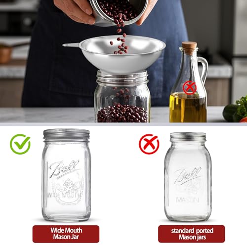 Canning Funnel with Strainer - Wide Mouth Stainless Steel Kitchen Funnel for Mason Jars, Transferring Liquids, Dry Ingredients, Canning & Preserves