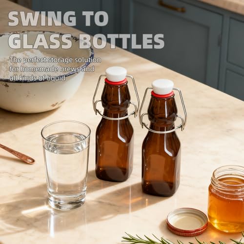 1Pc Amber Swing Top Brewing Bottles with Leak Proof Easy Caps, Glass Beer Bottle Flip Top Bottles For Kombucha, Kefir, Vanilla Extract, Beer (4oz Square)