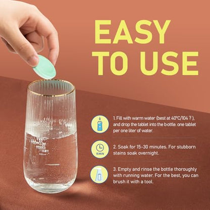 Water Bottle Cleaning Tablets, Bottle Clean Tablet for Hydration Bladders, Stainless Steel, Tumblers, and Glass Bottles, 120 count (Pack of 1), Apple - size: 1 Count (Pack of 120)