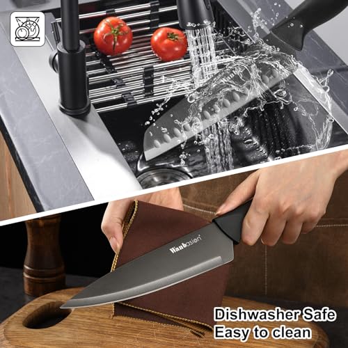 Wanbasion Black Professional Kitchen Knife Chef Set, Stainless Steel, Dishwasher Safe with Sheathes - color: Black