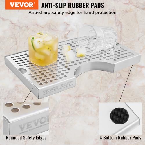 VEVOR Kegerator Beer Drip Tray, 304 Stainless Steel Keg Drip Trays with 4 Non-Slip Rubber Pads and Detachable Cover, Heat/Cold Resistant Beer Tower Drip Pan for Bar Restaurant Coffee Shop Home - style: U drip tray
