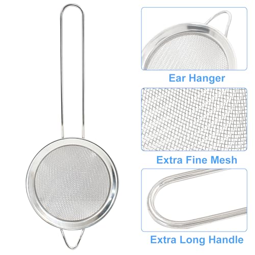 Piutouyar 8cm/3.15" Fine Mesh Strainers, Stainless Steel Kitchen Strainers, Heavy Duty Sieve Fine Mesh Colander Sieve Sifters Metal Colander for Sifting Flour, Pastas, Rice, Fruits, Tea