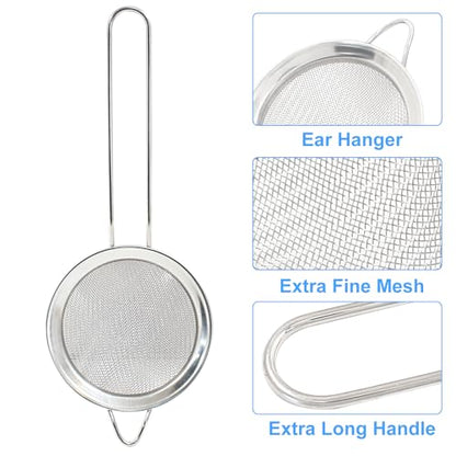 Piutouyar 8cm/3.15" Fine Mesh Strainers, Stainless Steel Kitchen Strainers, Heavy Duty Sieve Fine Mesh Colander Sieve Sifters Metal Colander for Sifting Flour, Pastas, Rice, Fruits, Tea