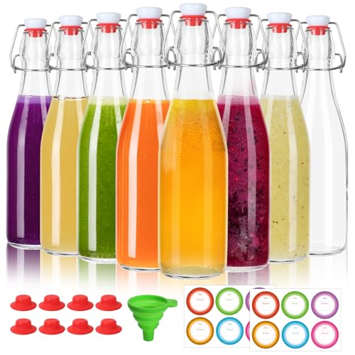 16 oz Swing Top Glass Bottles 8 Pack, Flip Caps with Rubber Seal | Airtight, home brewing/kombucha, beverages/oil/vinegar, wine/cider/soda, reusable stopper lids - size: 16oz-8Pack