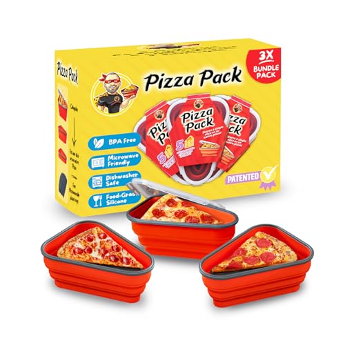 PIZZA PACK The Perfect Reusable Pizza Storage Container with 5 Microwavable Serving Trays - BPA-Free Adjustable Pizza Slice Container to Organize & Save Space, 3 Pack, Red - color: Red, size: 3 Pack