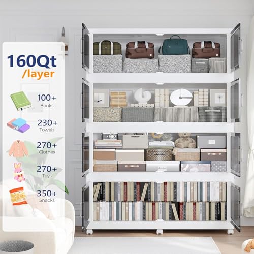 Extra Large Stackable Storage Bins with Lid, 200Gal/800QT Foldable Collapsible Storage Box with Doors, Wheels and Drawers, Plastic Closet Organizer Container for Kitchen, Bedroom, Dorm, 5Pack - size: 40Gal-5Pack
