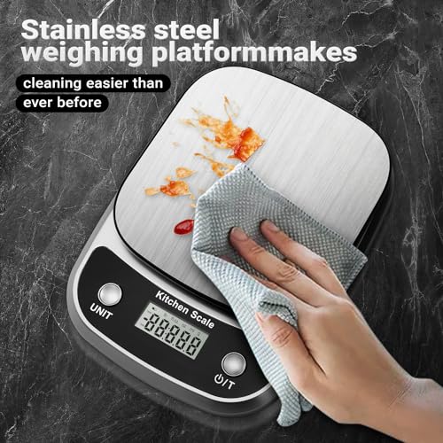 GRAM PRES Food Kitchen Scale Digital Weight Grams and Oz 10kg/1g | Professional Digital Kitchen Food Scales for Weight Loss Dieting Baking Cooking,Stainless Steel Weighing Platform,LCD Display - color: Silver-K1905-10kg