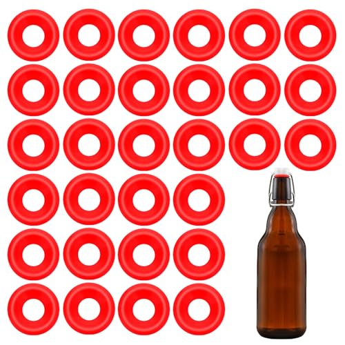 30 PCs Silicone Gaskets Washers Seals for Cap Swing Flip Top Bottle-Red for Home Brew Beer Soda Bottle Sealing (Red Full Cover) - color: Red full cover