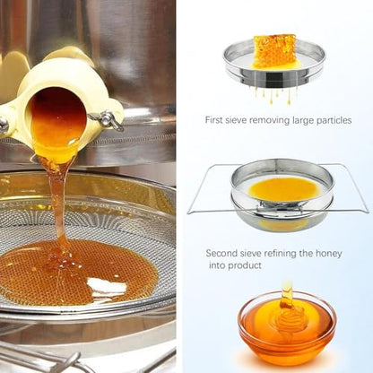 Commercial-Grade Filter Stainless Steel Construction Rust-Resistant 9.4" Strainer with Telescoping Arms for Wax Purification Double Sieve Honeys Strainer