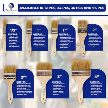 Pro Grade - Chip Paint Brushes - 24 Ea 2 Inch Chip Paint Brush Light Brown