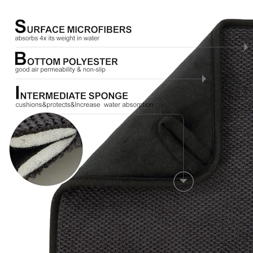 2 Pack Microfiber Dish Drying Mat for Kitchen Counter,Ultra Absorbent Dish Drainer Mat ,Dish Drying Pad , Dish Rack Mat 20×15 Inch (Black)
