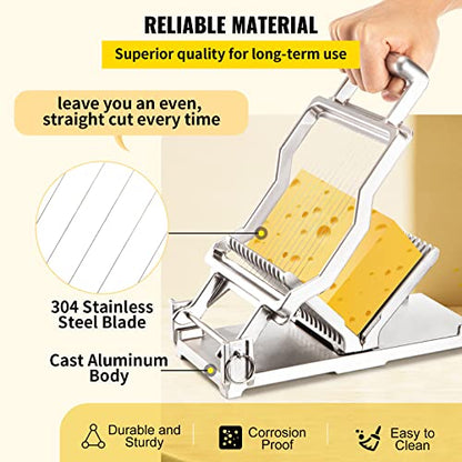 VEVOR Cheese Slicer,Butter Cutter with Wire 1 cm & 2 cm Cheeser Butter Cutting Blade Replaceable Cheese Slicer Wire, Cheese Cutter with 304 Stainless Steel Wire Kitchen Cooking Baking Tool - size: Normal