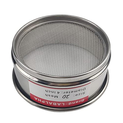 LABALPHA 20 Mesh Lab Sieves, Test Sieve #20 Mesh, 4'' Diameter, 304 Stainless Steel Wire Cloth (0.9mm) - size: 20 mesh (0.9mm)
