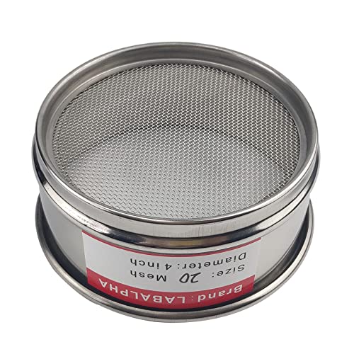 LABALPHA 20 Mesh Lab Sieves, Test Sieve #20 Mesh, 4'' Diameter, 304 Stainless Steel Wire Cloth (0.9mm) - size: 20 mesh (0.9mm)