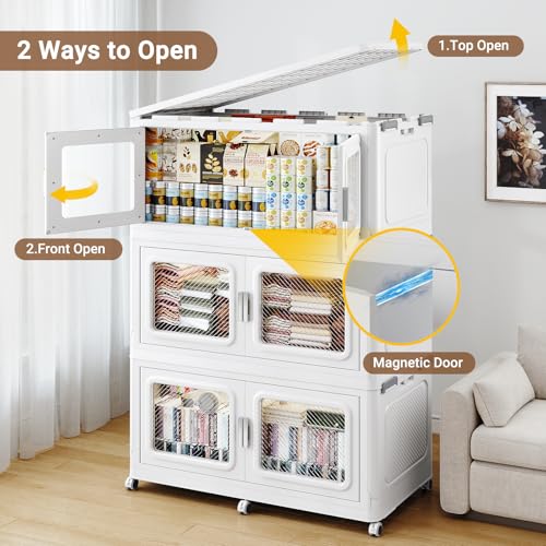 BROVIEW 660Qt Extra Large Stackable Storage Bins with Lids,165Gal Stackable Storage Bins Open Front with Wheels, Plastic Storage Cart Organizer and Storage for Home Kitchen, 3 Packs, White