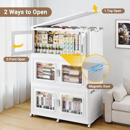 BROVIEW 660Qt Extra Large Stackable Storage Bins with Lids,165Gal Stackable Storage Bins Open Front with Wheels, Plastic Storage Cart Organizer and Storage for Home Kitchen, 3 Packs, White