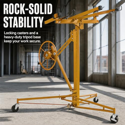 Winado 11 ft Drywall Lift Panel Rolling Hoist Jack Lifter for Sheetrock | Drywall Lifting Construction Tool with Caster Wheels and Adjustable Telescopic Arm, Yellow - color: Yellow, size: 11 ft