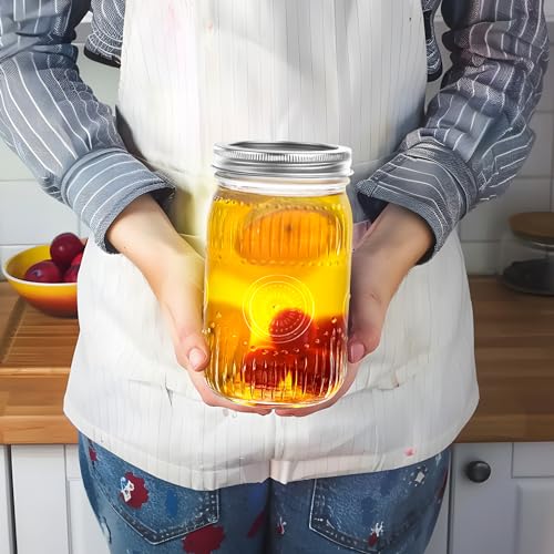 Amzcku 32oz Vintage Mason Jars with Lids, Wide Mouth Quart Canning Jar 12 Pack