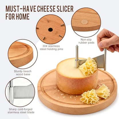 Girolle Cheese Curler,Cheese Shaver Wheel for Tête de Moine, Girolle Wheel Cutter for Cheese Rosettes,Sharp Stainless Steel Blade& Wooden Base,Ideal for Charcuterie & Cheese Boards, Wine Nights