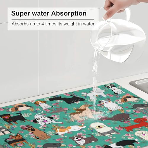 Dog Dish Drying Mat For Kitchen Microfiber Drying Mats Absorbent Reversible Dish Pad Draining Mats For Countertop Coffee Mats 18x24 Inch - color: Dog