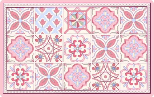 Boho Dish Drying Mat for Kitchen Counter - Super Absorbent Faux Leather Kitchen Mat, Quick Dry & Non-Slip Countertop Protector, Aesthetic Bohemian Decor for Coffee Bar (12"x19", Pink) - color: Pink, size: 12" x 19"