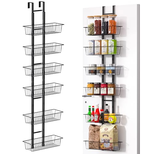 LUXEAR Over the Door Pantry Organizer, 6-Tier Adjustable Over the Door Hanging Spice Rack, No-Assembly Foldable Metal Over the Door Organizer for Kitchen, Home, Laundry Room, Bathroom - size: 6-Tier