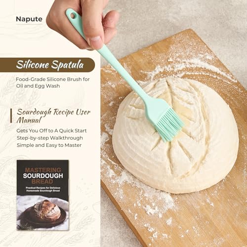 Sourdough Starter Kit, 9PCS Sourdough Breads Baking Supplies, Silicone Banneton Bread Proofing Basket Set with 9" Round & 10" Val, Bread Sling, Whisk, Bread Lame, Sour Dough Baking Tools