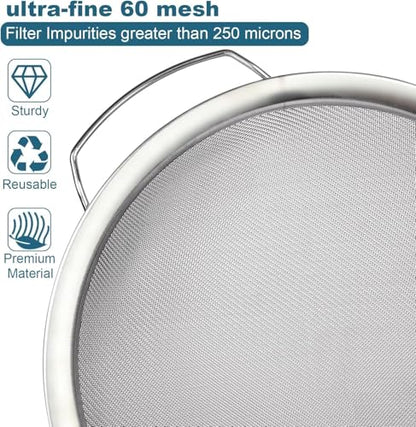 Fine Mesh Strainer - 60 Mesh 316 Stainless Steel Paint Filter Emulsion Honey Funnel Cover Fits 5 Gallon Bucket
