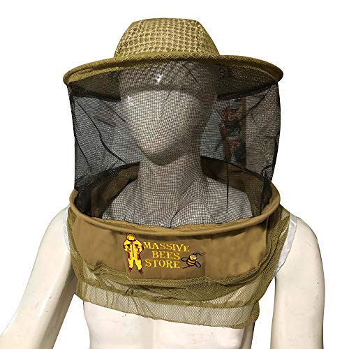 Three Layer Ventilated Beekeeping Veil in Round (3-Layer Hat, Khaki) - color: Khaki