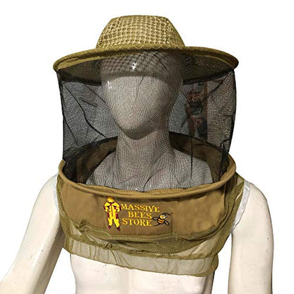 Three Layer Ventilated Beekeeping Veil in Round (3-Layer Hat, Khaki) - color: Khaki