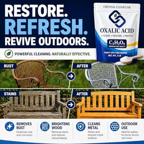 Oxalic Acid Powder 1lb - Trial Size Wood Bleach & Rust Remover - 99.6% Pure Deck Cleaner, Wood Brightener & Stain Remover for Small Projects