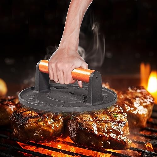 vivicreate 7 inch Burger Smasher,Patty Smasher,Hamburger Smasher Press,Griddle Press, Bacon Press, Grill Press, Meat Press, cast Iron Grill Press, Barbecue Press, with Wooden Handle - size: 7 Inch Diameter