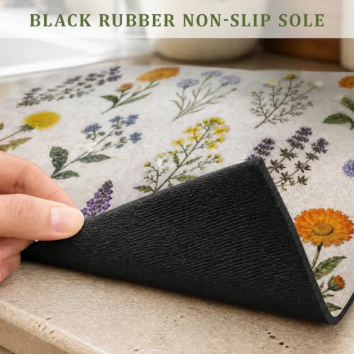 Non Slip Kitchen Countertop Drying Mat for Dishes,Floral Pattern | Size:15.7" x 19.6",Super absorbent coffee mat,Various tableware suitable for the kitchen