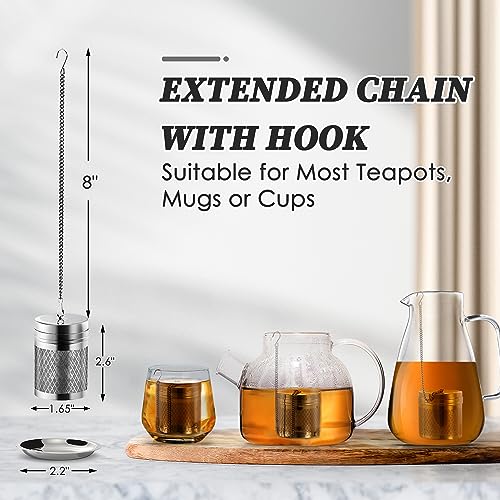 Yoassi Tea Infusers for Loose Tea, Extra Fine Mesh Tea Strainers, 18/8 Stainless Steel Loose Leaf Tea Steeper Tea Diffusers with Extended Chain Hook and Drip Tray 1 Pack - size: Barrel 1 Pack