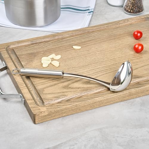 Restaurantware Stainless Steel Soup Ladle with Pour Spout - German Standard Gravy Ladle, Dishwasher Safe, Heat Resistant - Easy Pour Spout Ladle for Serving Soup, Sauce, Gravy - style: Pour Spout Ladle