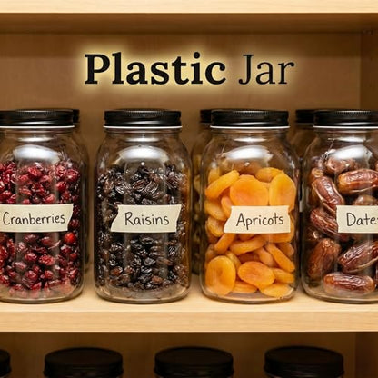 novelinks 32 oz Clear Plastic Jars with Lids and Plastic Mason Jars 32 oz | 12 Pack, Black, Plastic Quart Containers with Lids, Quart Mason Jars Bulk, Large Jars, Mason Jars for Centerpieces - color: Black