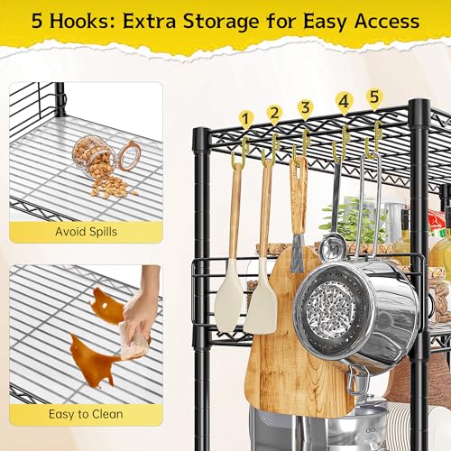 DurayLoly Wire Shelving with Hooks & Blockers for Pantry Storage in Kitchen | 5-Tier Shelving Unit, Tiers Finely Adjustable in 1" Increments, Storage Shelves with Non-Slip Liners, 18.1''Wx18.1''Dx59''H - size: 18.1''Wx18.1''Dx59''H