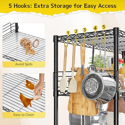 DurayLoly Wire Shelving with Hooks & Blockers for Pantry Storage in Kitchen | 5-Tier Shelving Unit, Tiers Finely Adjustable in 1" Increments, Storage Shelves with Non-Slip Liners, 18.1''Wx18.1''Dx59''H - size: 18.1''Wx18.1''Dx59''H