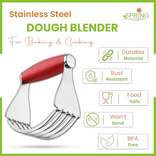 Spring Chef XL Stainless Steel Pastry Cutter Tool for Baking - Heavy Duty Dough Blender - Butter & Dough Cutter Tool with Sharp Blades - Pastry Blender for Easy Mixing - Dishwasher Safe - Red | Heavy Duty Dough Mixer with Stainless Steel Blades, Butter Cu