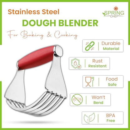 Spring Chef XL Stainless Steel Pastry Cutter Tool for Baking - Heavy Duty Dough Blender - Butter & Dough Cutter Tool with Sharp Blades - Pastry Blender for Easy Mixing - Dishwasher Safe - Red | Heavy Duty Dough Mixer with Stainless Steel Blades, Butter Cu