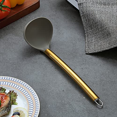 Gold Ladle, Berglander Non-stick Silicone Kitchen Ladle With Titainium Gold Plating handle, Soup Ladle, Cooking Ladle Soup Spoon For Cooking, Dishwasher Safe, Easy to Clean - style: g. Ladle