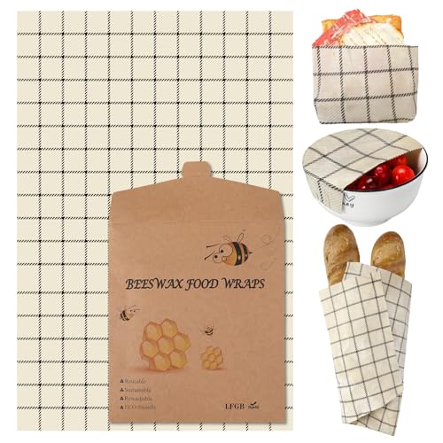 Mindsoft 17 x 23 Inch Reusable Beeswax Food Wrap for Bread Sandwich Wrapper Beeswax Paper Organic Bowl Dishes Covers Sustainable Food Cheese Fruit Snacks Storage Containers Keeper(Classic Style) - style: Classic Style